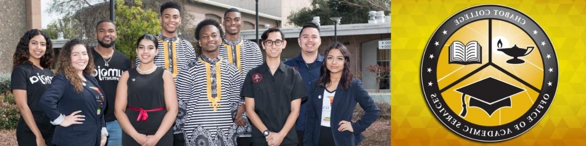 Office of Academic Services logo and diverse group of students.